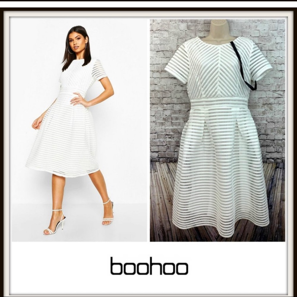 Boohoo Ivory Full Skirted Prom Midi Dress